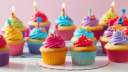 Festive Birthday Cake with Candlelight Background