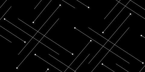 Technology abstract black digital background of connected dot with white stock lines. Abstract vector background and geometric pattern with connecting the dots and lines for banner design. 