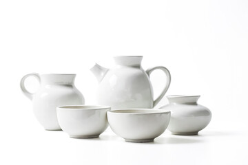 White Ceramic Tea Set on White Background