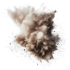 golden sand explosion isolated on transparent background, abstract sand cloud fly wave in the air
