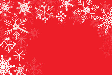 Festive holiday greeting card white snowflakes vibrant red background Perfect for spreading Christmas cheer sending warm wishes Joyful happy New Year Copy space Xmas design Border Frame