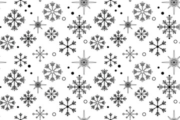 Monochrome black snowflakes dots seamless vector pattern for packaging paper Textile Wrapping paper Napkin Winter holiday design Isolated background December mood New Year Christmas time Xmas season