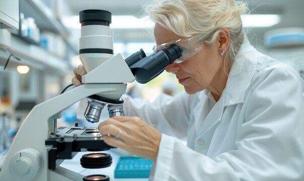 Scientist Using Scanning Electron Microscope in Laboratory