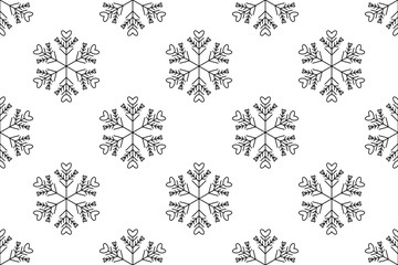 Monochrome snowflakes seamless vector pattern for packaging paper Cards Party Invitations Textile design wrapping paper napkin Winter holiday design Isolated background December mood Black New Year