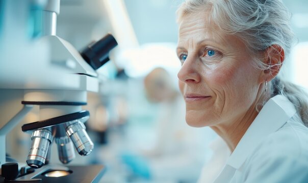 Scientist Using Scanning Electron Microscope in Laboratory