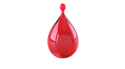 Red blood drop, bright and shiny, isolated on a transparent background. PNG file of a vibrant blood drop, isolated element.