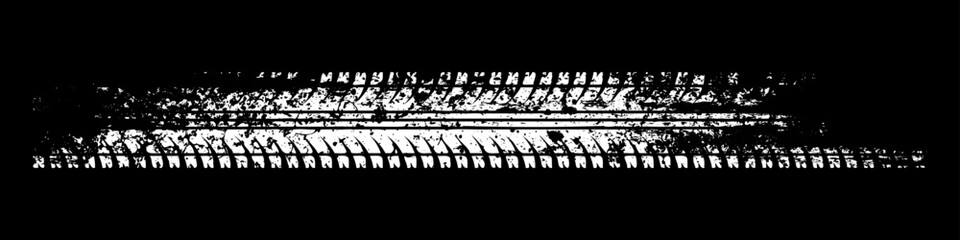 Grunge tire track, wheel braking marks. White truck, car or motorcycle tread pattern silhouette. Auto race, motorsport, speed racing design element. Vector illustration