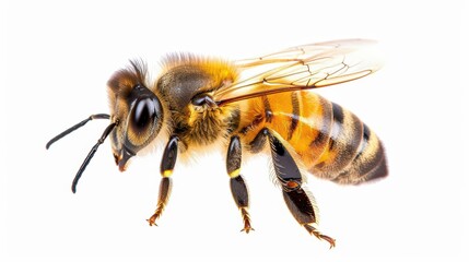 A lovely honeybee, light watercolor, isolate on white background, gathers nectar