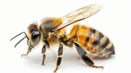 A lovely honeybee, light watercolor, isolate on white background, gathers nectar