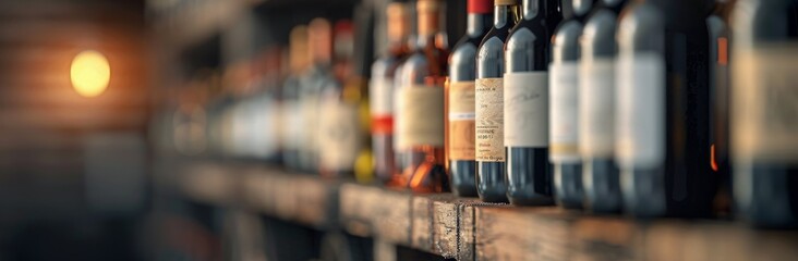 Wine Bottles on Wooden Shelf