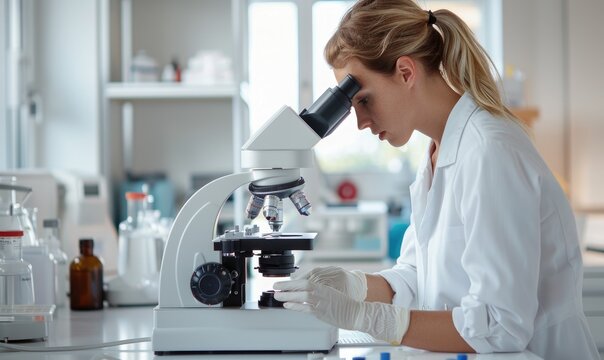 Scientist Using Scanning Electron Microscope in Laboratory