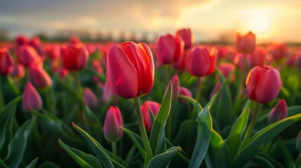 Beautiful tulips field in the Netherlands. Holland 