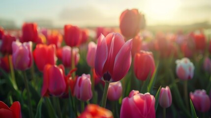 Beautiful tulips field in the Netherlands. Holland 