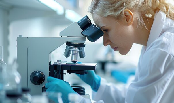 Scientist Using Scanning Electron Microscope in Laboratory