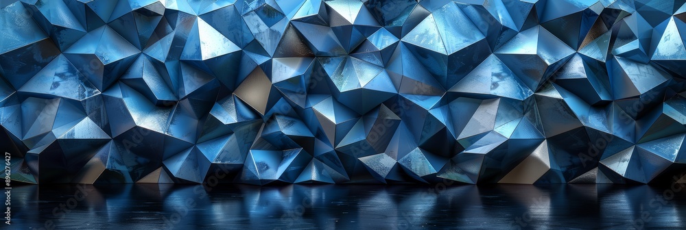 Poster abstract geometric design with blue triangular facets, creating a mosaic texture.