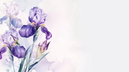 Watercolor Painting of Purple Irises