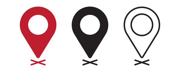Printset of icons Location Pin, Map Pin, Place, Location, Address, location icon. Vector map pin, red pin on white background.