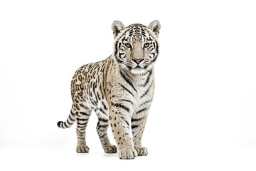 Obraz premium White Tiger Cub Standing on White Background