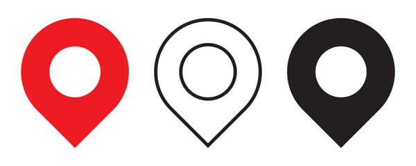 Printset of icons Location Pin, Map Pin, Place, Location, Address, location icon. Vector map pin, red pin on white background.