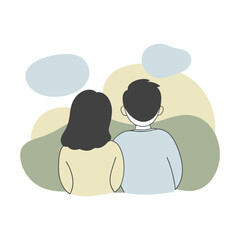 Back side view of brother and sister vector illustration.