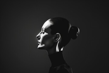 A captivating black and white portrait showcasing the elegant profile of a woman