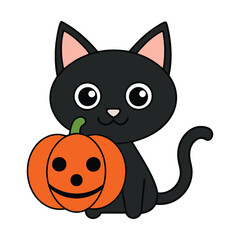 Halloween cat with pumpkin vector illustration.