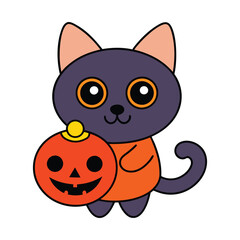 Halloween cat with pumpkin vector illustration.