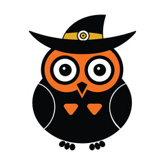 Halloween owl with hat silhouette vector illustration.