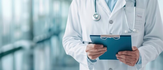 Informed consent process with a doctor explaining the risks and benefits, banner, with copy space