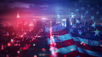 Fototapeta premium 2024 Election Cityscape: USA's Patriotic Grandeur Unfolds blurred background campaign