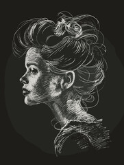 Fashion model sketch. Hand drawn fashion model on chalkboard background