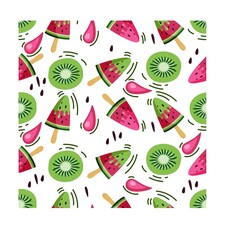 Watermelon ice cream and kiwi, Seamless pattern in cartoon flat style, bright and summer print. Vector illustration.