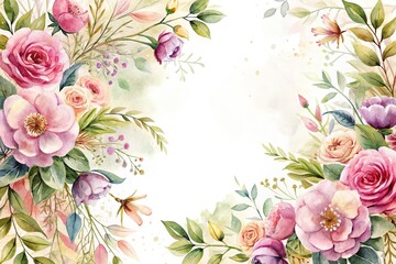 Fototapeta premium Trendy Mother's Day card, banner, poster, flyer, label or cover with flowers frame, abstract floral pattern in mid century art style. Spring summer bright abstract floral design template for ads promo