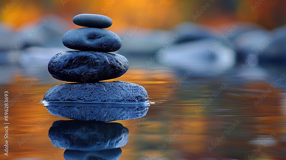 Poster   A rock pile resting atop water, mirrored in its depths