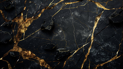 Golden Lightning: Shiny Gold Cracks on Black Marble