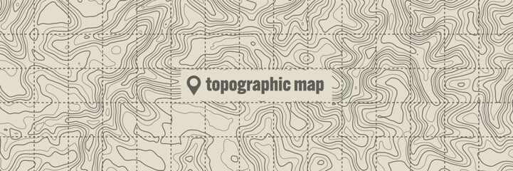 Obraz premium Topographic map with contour lines. Geographic terrain grid, relief height elevation. Ground path pattern. Travel and navigation, cartography design element. Vector illustration