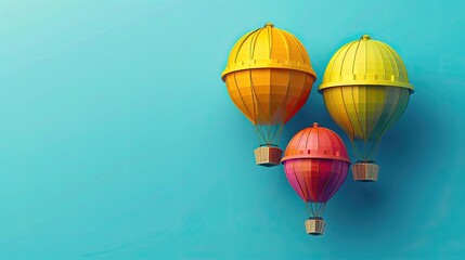 Obraz premium Three colorful paper balloons are floating in the air above a blue background