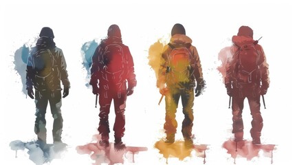 Four men in military uniforms stand in a line