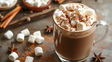 Cocoa drink with marshmallows and cinnamon 