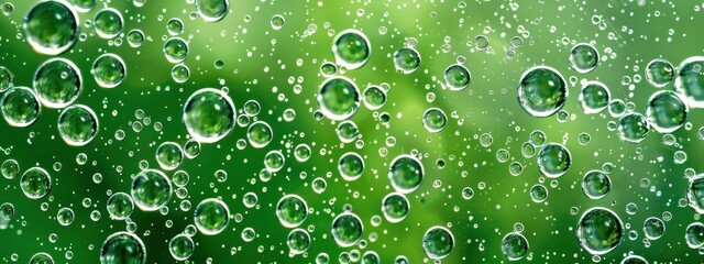 Water Droplets on Green Background