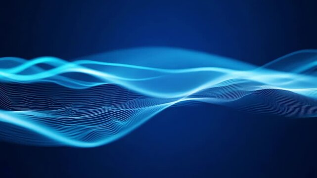 The image is of a blue wave with a dark blue background. The wave is long and has a lot of detail, making it look like it's moving