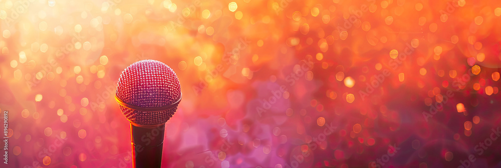 Aufkleber a close up of a microphone on a stage. the microphone is in focus and the background is blurred