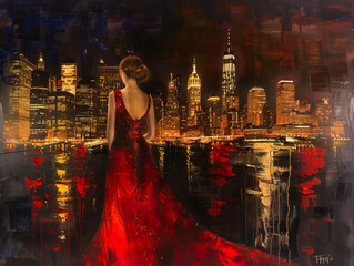 Model in an exquisite evening gown with a glamorous