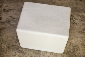 A Styrofoam shipping cooler. Insulated foam shipper box.