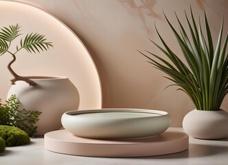 Ceramic Podium Subtle Glaze Zen-Inspired Garden Neutral Tones Empty Top
