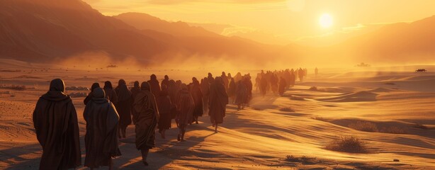 Exodus of the bible, Moses crossing the desert with the Israelites,