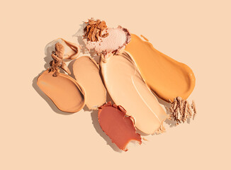 Make up product set smear foundation and concealer, pressed and loose powder drops smudge texture...
