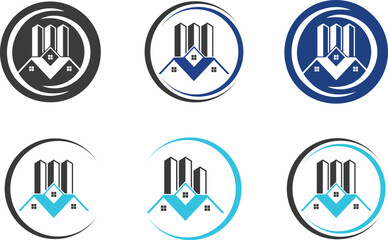 Abstract colorful modern real estate logo design with building house real estate logo template