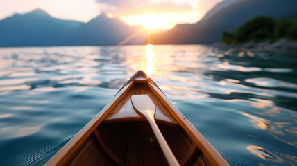 boat on the lake at sunset