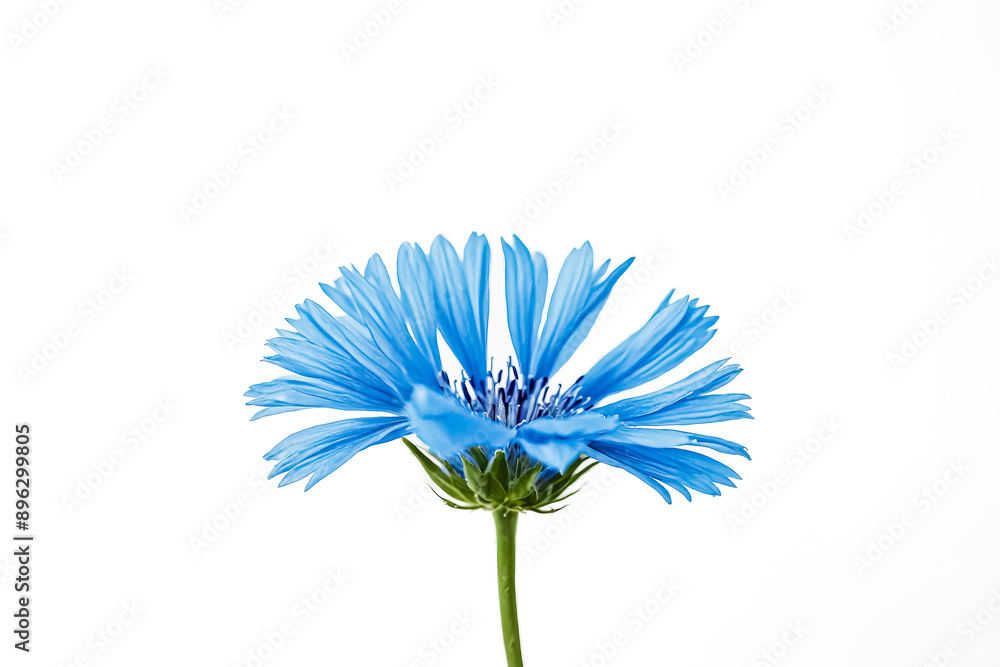 Wall mural Single Blue Flower Isolated on White Background